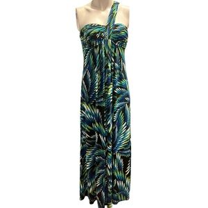 Bisou Bisou One Shoulder Blue and Green Dress